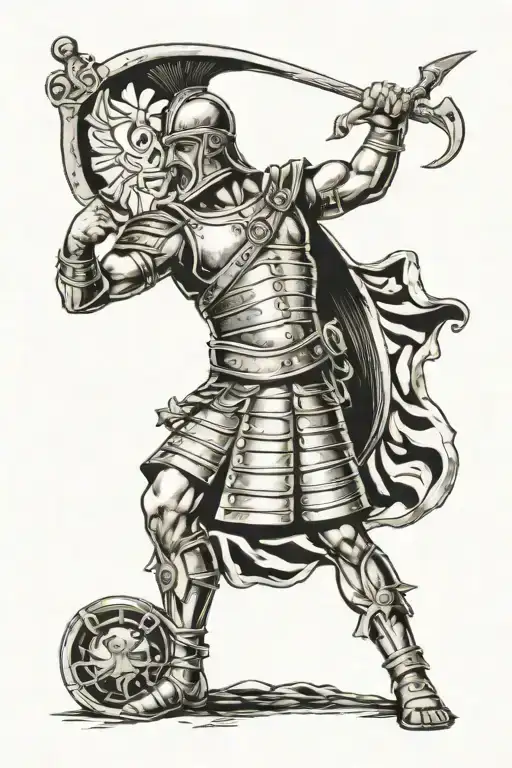 gladiator standing triumphantly tattoo design idea