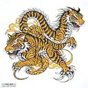 dragon and Tiger full back with mountain landscape tattoo design idea