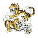 dragon and Tiger full back with mountain landscape tattoo design idea