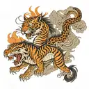 dragon and Tiger full back with mountain landscape tattoo design idea
