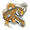 dragon and Tiger full back with mountain landscape tattoo design idea