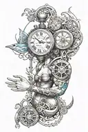 Aquarius, ocean, endless time, 11:11, wanderlust & steam punk theme, forearm placement tattoo design idea