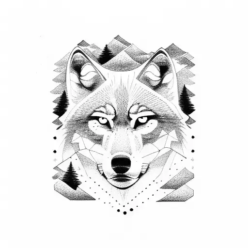 wolf mountains anime travel tattoo design idea