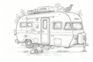 retro camper, backpack, cardinal bird. tattoo design idea
