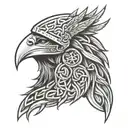 Celtic warrior head with celtic knot work background tattoo design idea