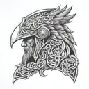 Celtic warrior head with celtic knot work background tattoo design idea