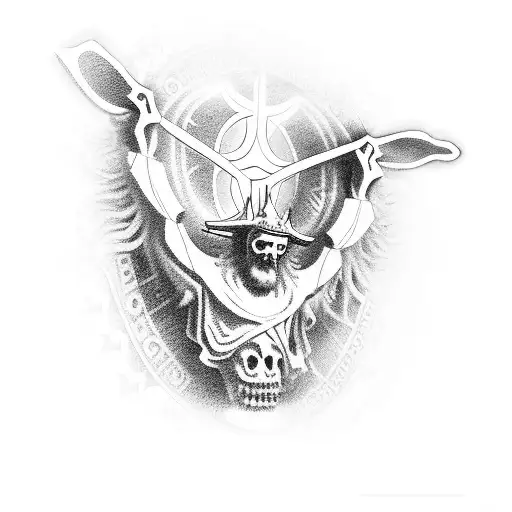 arcanjo miguel abaixo 3 cruz, e uma frase saint michael, protect us, e o nome Deus tattoo design idea