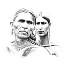 full sleeve tattoo with indian cherokee chief on the shoulder and cherokee woman on the forearm. tattoo design idea