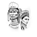 full sleeve tattoo with indian cherokee chief on the shoulder and cherokee woman on the forearm. tattoo design idea
