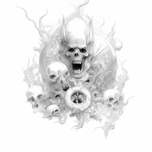 hell in paradise with saint mary tattoo design idea