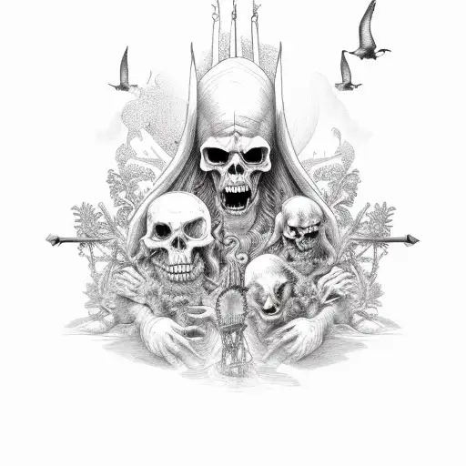 hell in paradise with saint mary tattoo design idea