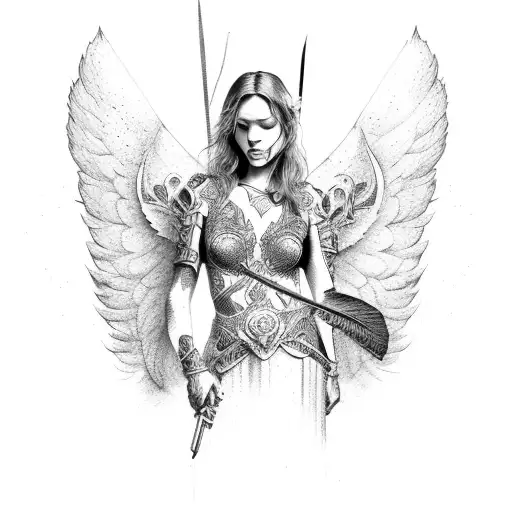 warrior angel tattoo design idea