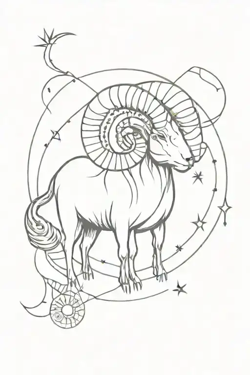 A ram made up entirely of zodiac the symbols, aries, leo, capricorn, aquarius,  and libra tattoo design idea