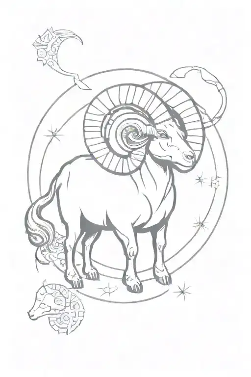 A ram made up entirely of zodiac the symbols, aries, leo, capricorn, aquarius,  and libra tattoo design idea