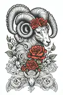 A ram byt are the lines are made up entirely of zodiac the symbols, aries, leo, capricorn, aquarius,  and libra tattoo design idea