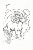 A ram made up entirely of zodiac the symbols, aries, leo, capricorn, aquarius,  and libra tattoo design idea