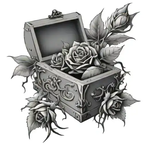 casket with thorns tattoo design idea