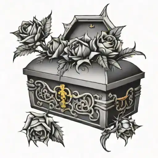 casket with thorns 2d tattoo design idea