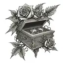 casket with thorns tattoo design idea