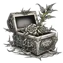 casket with thorns tattoo design idea