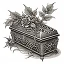 casket with thorns tattoo design idea