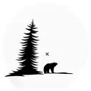 birch tree with bear tattoo design idea