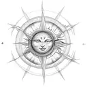 vertical sun and moon back tattoo with aries, saggitarius, gemini, and aqariaus constellation tattoo design idea
