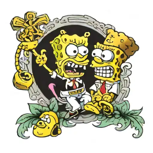 spongebob and patrício in the prayer tattoo design idea