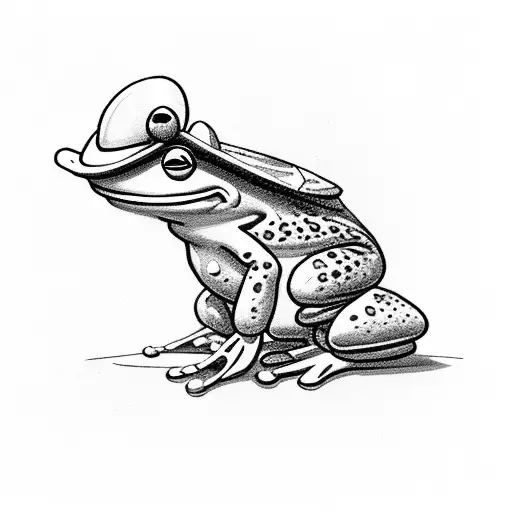 goofy small cowboy frog doing a funny activity tattoo design idea