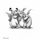 goofy small animals doing a funny activity tattoo design idea