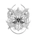 A surrealistic interpretation of a butterfly emerging from a paintbrush tattoo design idea