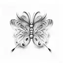 A surrealistic interpretation of a butterfly emerging from a paintbrush tattoo design idea