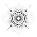 Create a tattoo representing the frequencies of the chakras as sinusoidal graphs, harmoniously arranged around the calf. tattoo design idea