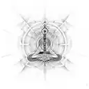 Create a tattoo representing the frequencies of the chakras as sinusoidal graphs, harmoniously arranged around the calf. tattoo design idea