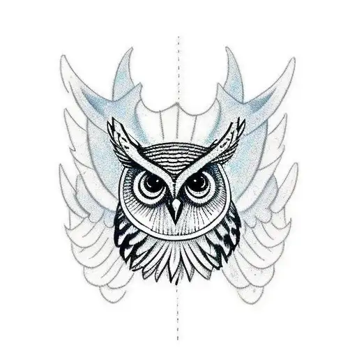 Owl on front of neck, spread wings tattoo design idea