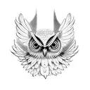 Owl on front of neck, spread wings tattoo design idea
