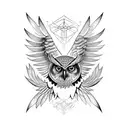 Owl on front of neck, spread wings tattoo design idea