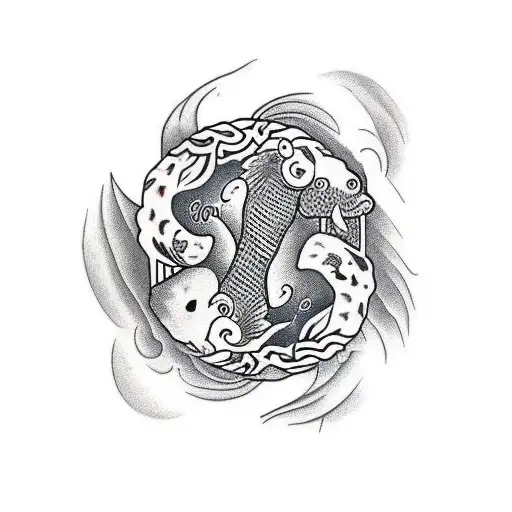 2 cockapoo dogs cuddling ying yang  tattoo design idea