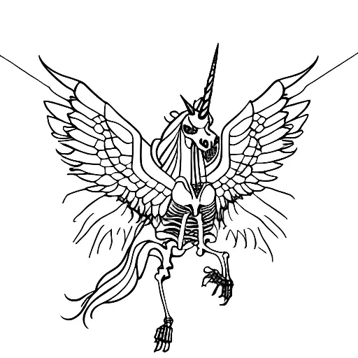 the skeleton of a unicorn with the wings thestral from harry potter tattoo design idea