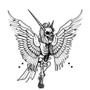 the skeleton of a unicorn with the wings thestral from harry potter tattoo design idea