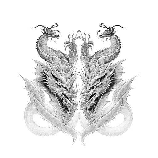 two dragons intertwined tattoo design idea