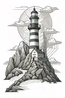 rectangle lighthouse  one side the other side mountain reverse . and dont have a lot of lines tattoo design idea