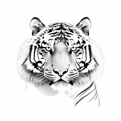 A majestic tiger surrounded by intricate oriental patterns tattoo design idea