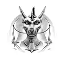 Anubis with Libra and Egyptian signs for strength and life and death tattoo design idea