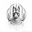 Anubis with Libra and Egyptian signs for strength and life and death tattoo design idea