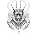 Anubis with Libra and Egyptian signs for strength and life and death tattoo design idea