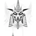 Anubis with Libra and Egyptian signs for strength and life and death tattoo design idea