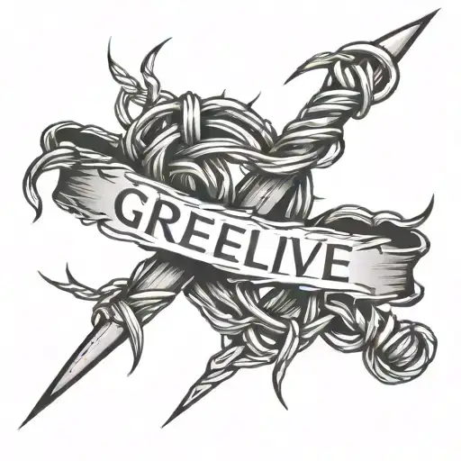 GreenLive inscription barbed wire tattoo design idea