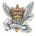 Show me  the name Danny in tattoo form with a crown above the D and clouds and doves around it  tattoo design idea