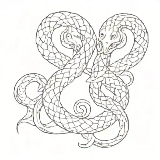  two serpents, geometrically entwined, with each biting the other's tail tattoo design idea